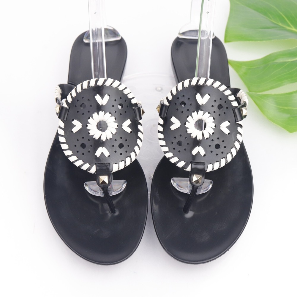 Jack Rogers Womens Georgica Sandal Size 10 Black Thong Medallion Jelly Flat Shoe